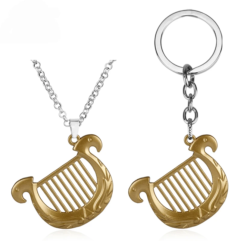 

Harp Pendant Keychain Game Keyring Key Ring Jewelry Cute Golden Color Harfe Shape Enamel Arpa Car Key Chain Accessories