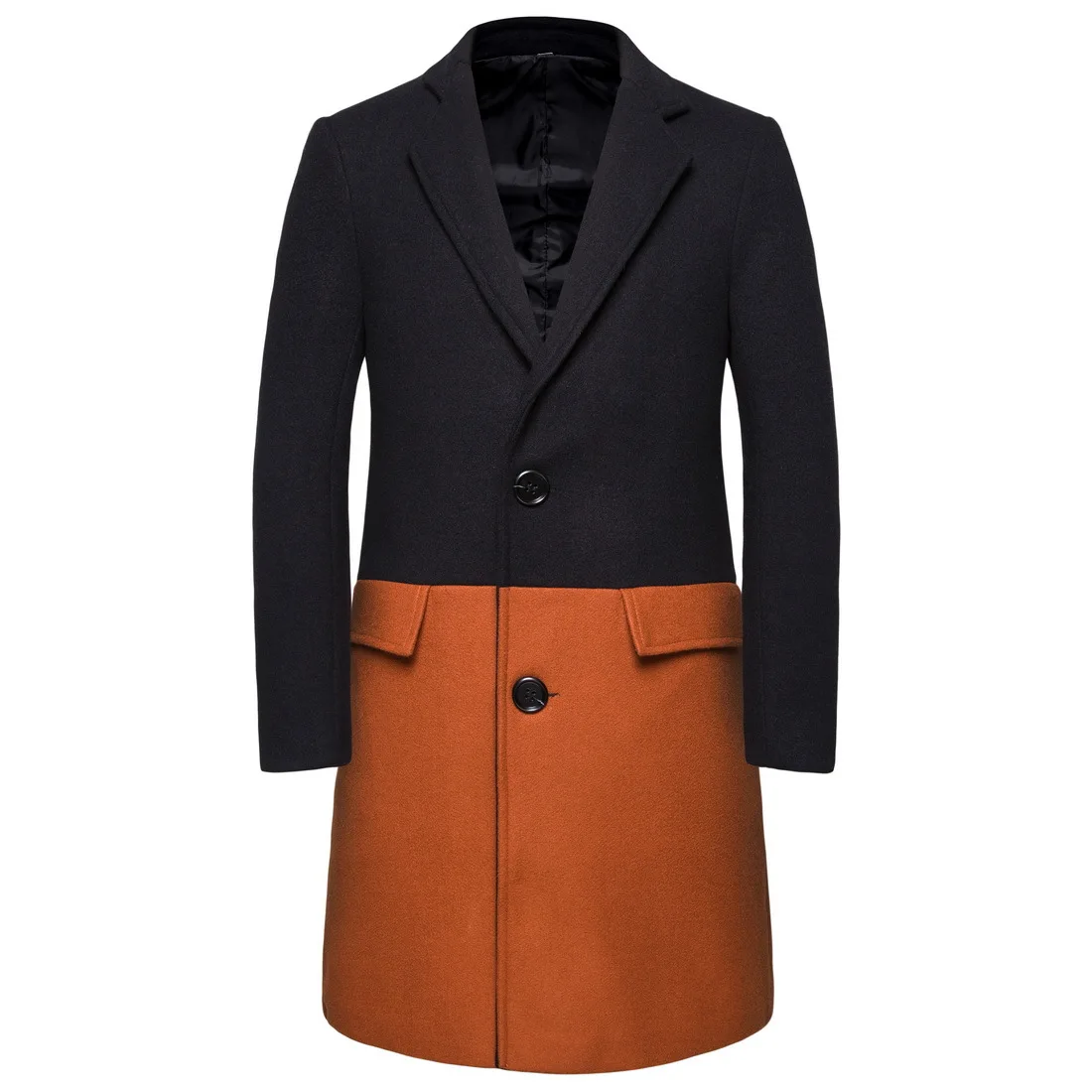 Мужской твидовый Тренч приталенный длинный контрастных цветов с прострочкой