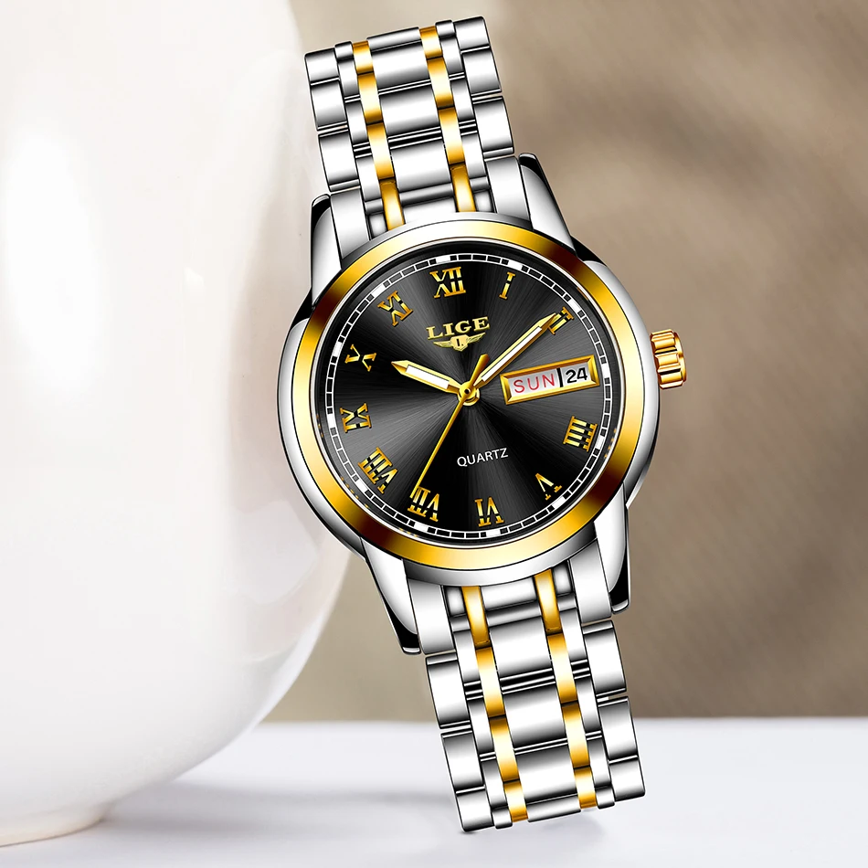 LIGE новые женские часы повседневные Модные кварцевые наручные роскошные черные