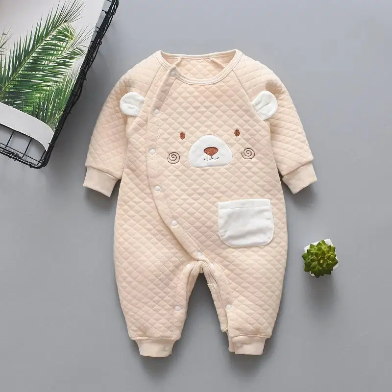 Newborn Baby Autumn Long Sleeved Cotton Rompers New Baby Boys Girls Winter Warm Thicken Jumpsuit Cartoon One Piece Outfits - Цвет: orange