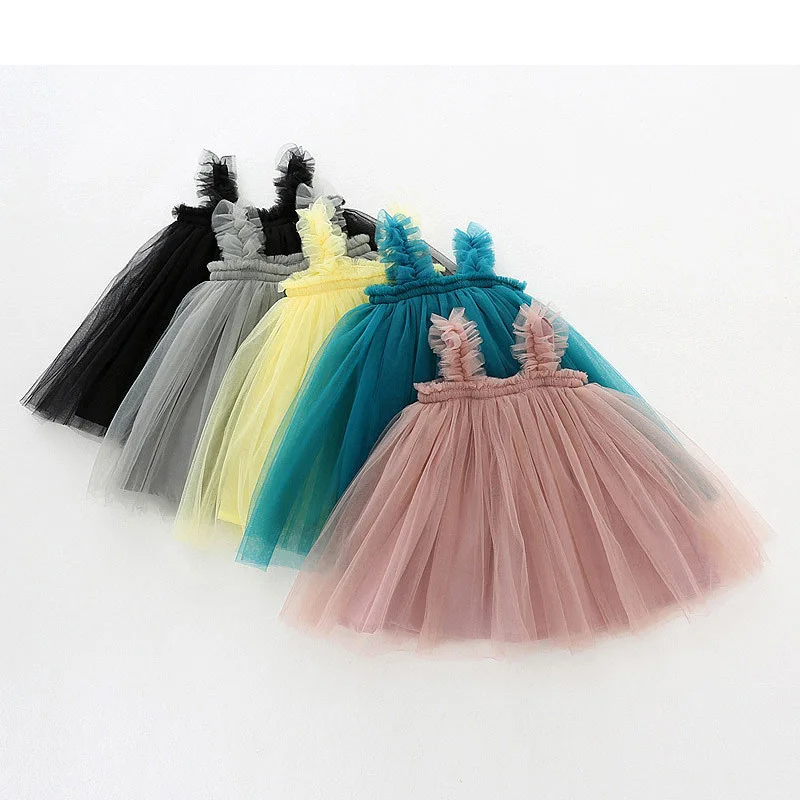 

INS Baby Girls Tutu Dresses Kids Sling Gauze Skirt New Summer Party Elegant Solid Color Agaric Lace Gauze Skirt 5 Colors