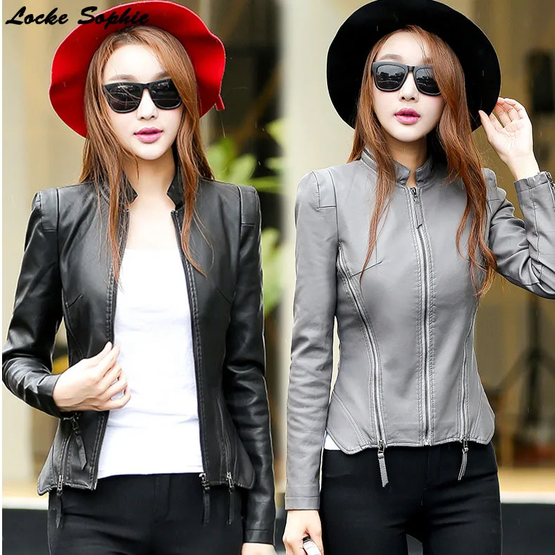 1pcs Women Plus size short jacket coats 2020 Autumn faux fur PU Leather zipper Splicing Jacket ladies Skinny locomotive | Женская одежда