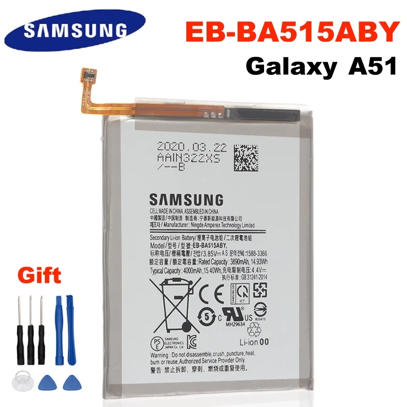 SAMSUNG оригинальный сменный аккумулятор EB BA515ABY для Samsung Galaxy A51 SM A515 A515F/DSM Аутентичные