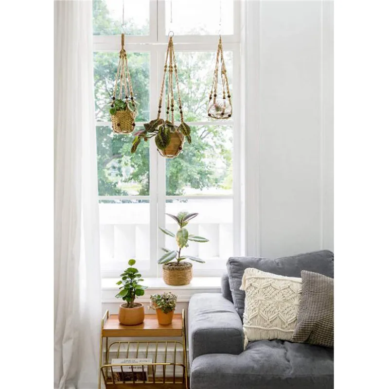 

Macrame Handmade Plant Hanger Baskets Flower Pots Holder Balcony Hanging Decoration Knotted Lifting Rope Home Garden Supplies