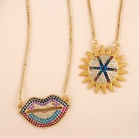 trendy rainbow pave zircon lip necklace for women boho colorful sunflower pendant choker neck gold plated zirconia jewelry gift