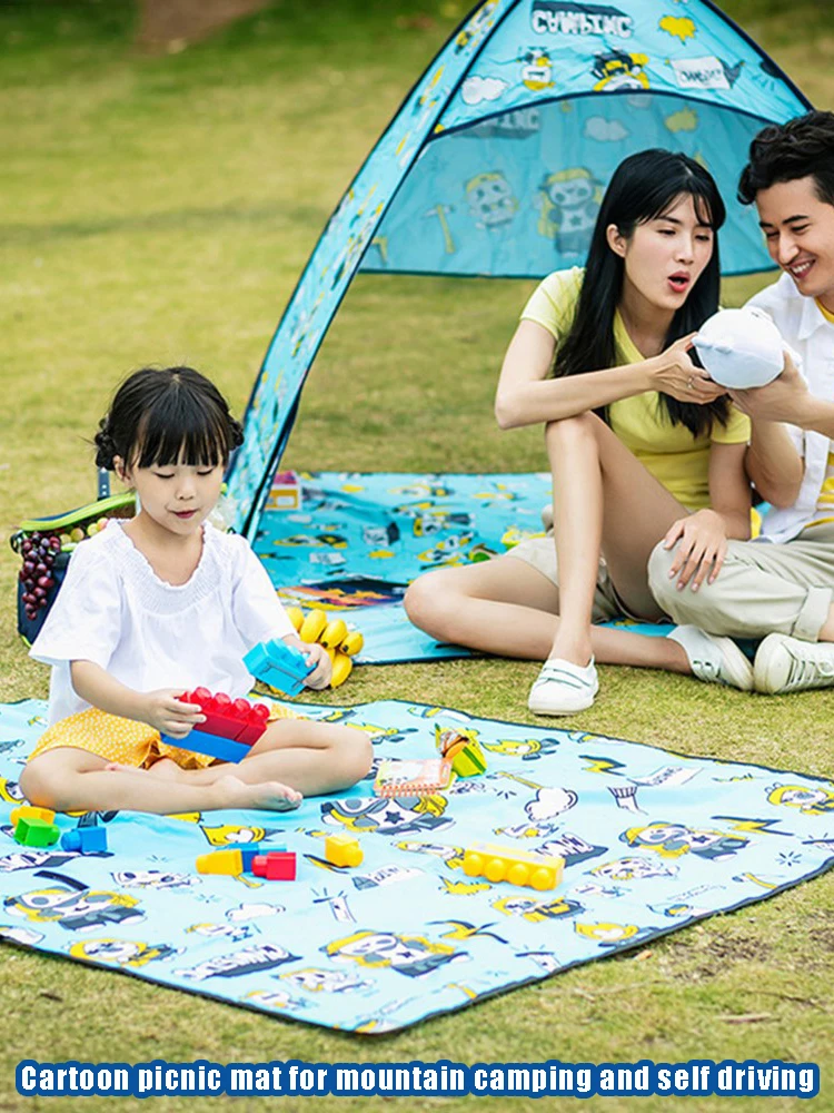 

Picnic Blanket Cartoon Pattern Waterproof Portable Outdoor Cooking Travel Folding Rug Oxford Cloth Camping Beach Mat Pad