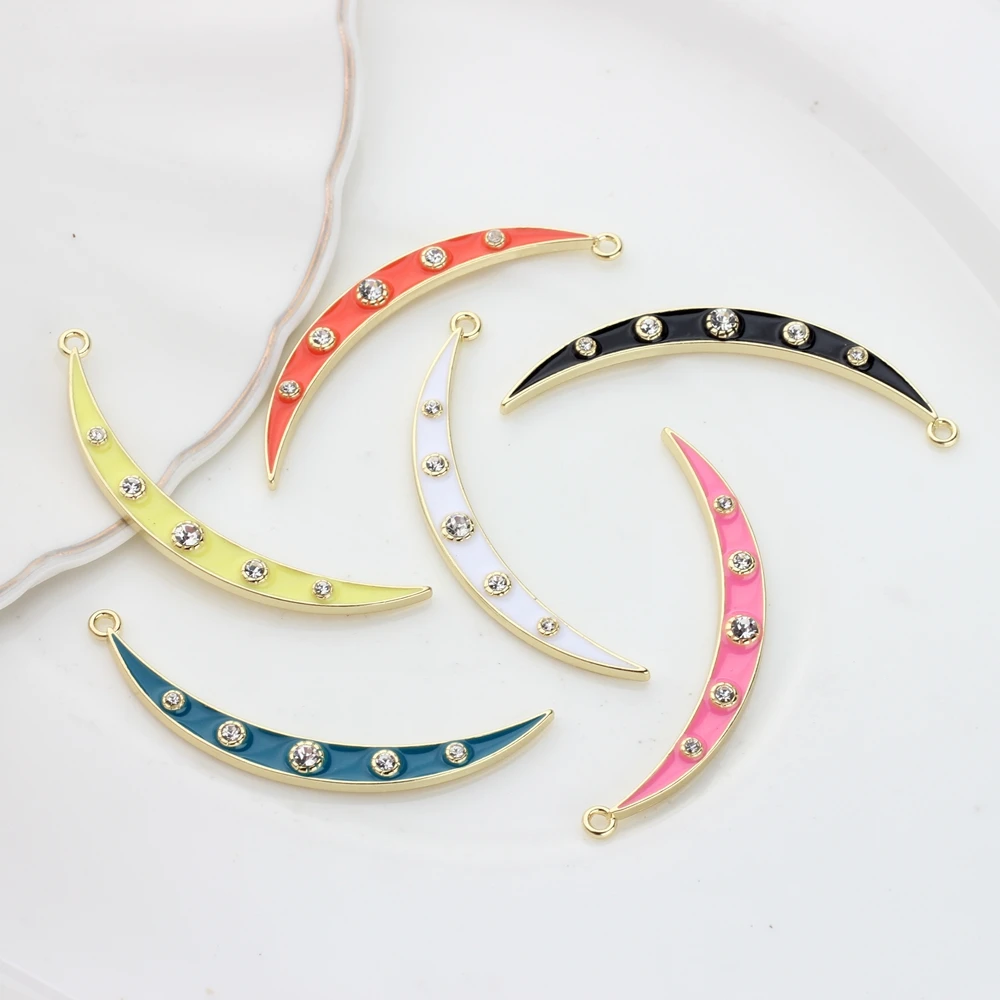 

New Zinc Alloy Enamel Charms Moon Leaves Diamond Charms 2pcs/lot For DIY Fashion Jewelry Making Finding Accessories