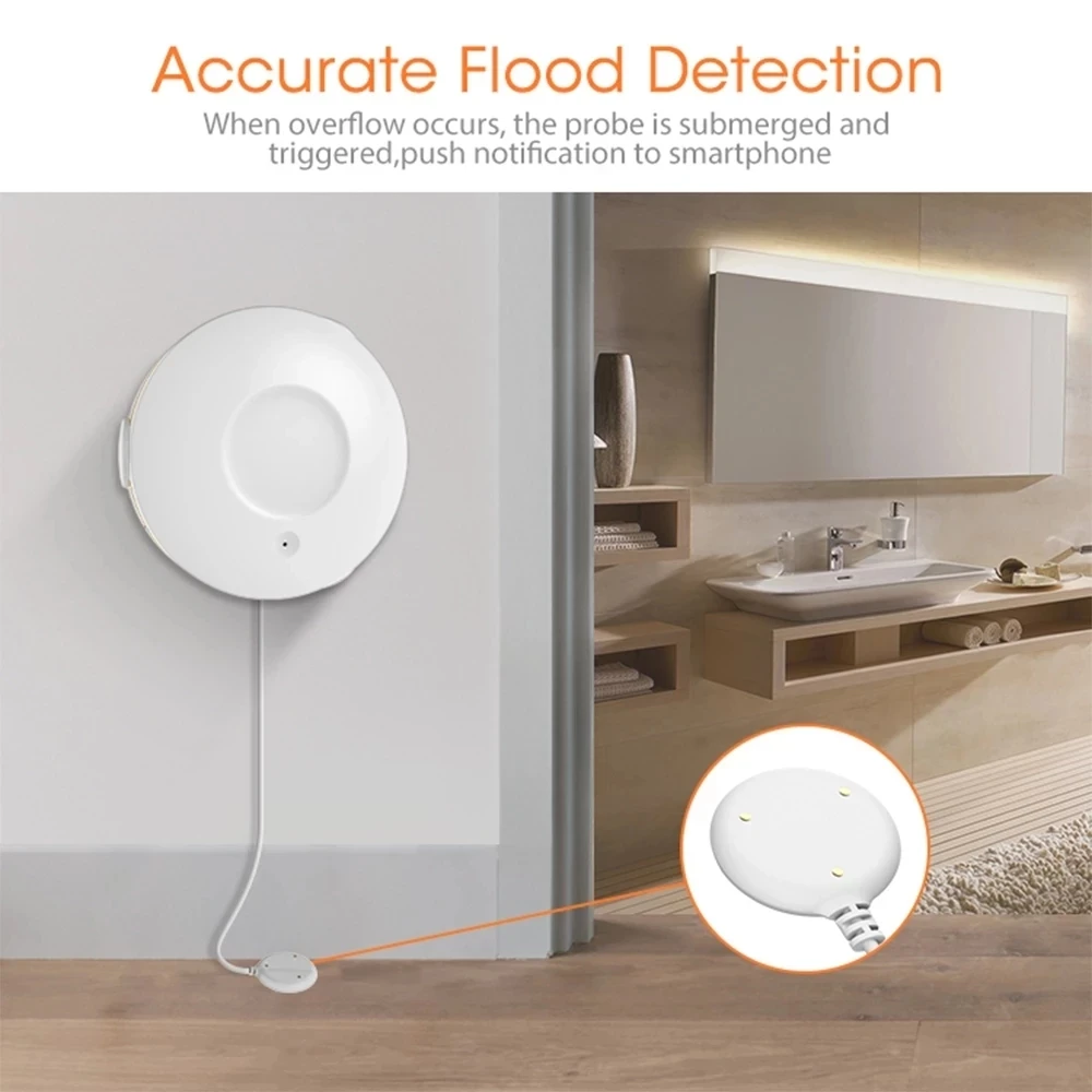 Tuya ZigBee3.0 Water Leakage Detector Built-in batter Flood Sensor Alarm Notifications Scenario with Smart Valve Life APP |