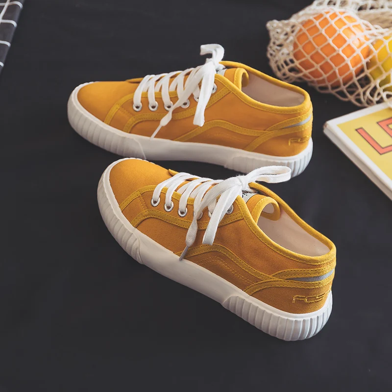 

Women Casual Shoes 2021 New Solid Color High Top Lace Up Flat Heel Girl Cloth Shoes Sneakers All Match Candy Color Pink Trainers