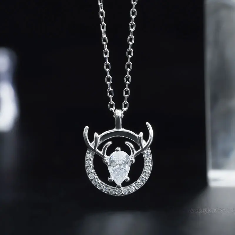 

Ожерелье из стерлингового серебра 925 пробы с кулоном в форме лося из циркония, простое индивидуальное модное женское ювелирное изделие, оже...