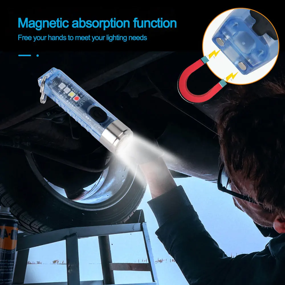 450LM 10W Multi-function Keychain Flashlight USB Rechargeable Strong Light Torch Waterproof Magnetic Warning | Освещение