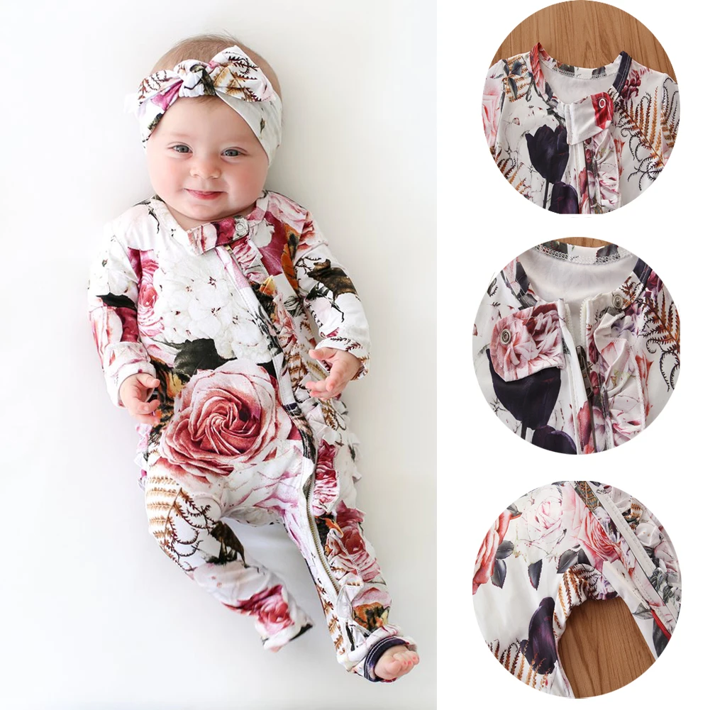 Комбинезоны для новорожденных девочек и мальчиков Хлопковая одежда с цветочным