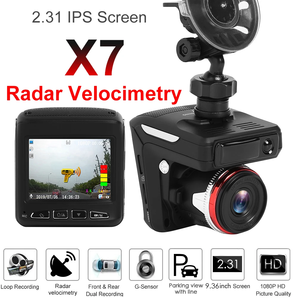 

X7 1080p 2 in 1 Car DVR Camera Anti Radar Detector FHD Dash Cam Radar Detector Rearview Mirror Tachograph Reverse