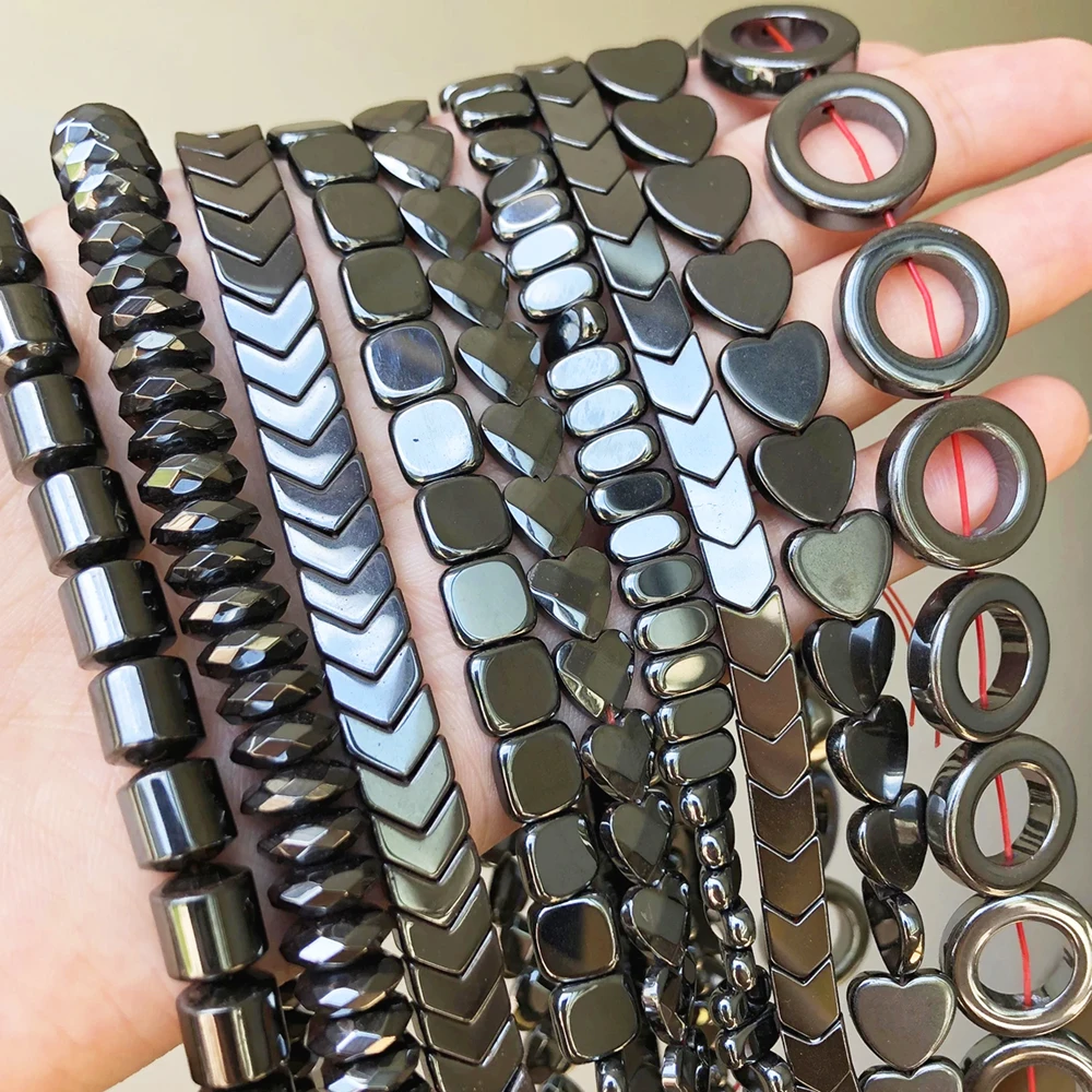 

Natural Stone Beads Heart Cylinder Square Round Black Hematite Spacer Beads For Jewelry Making DIY Bracelet Necklace 15''
