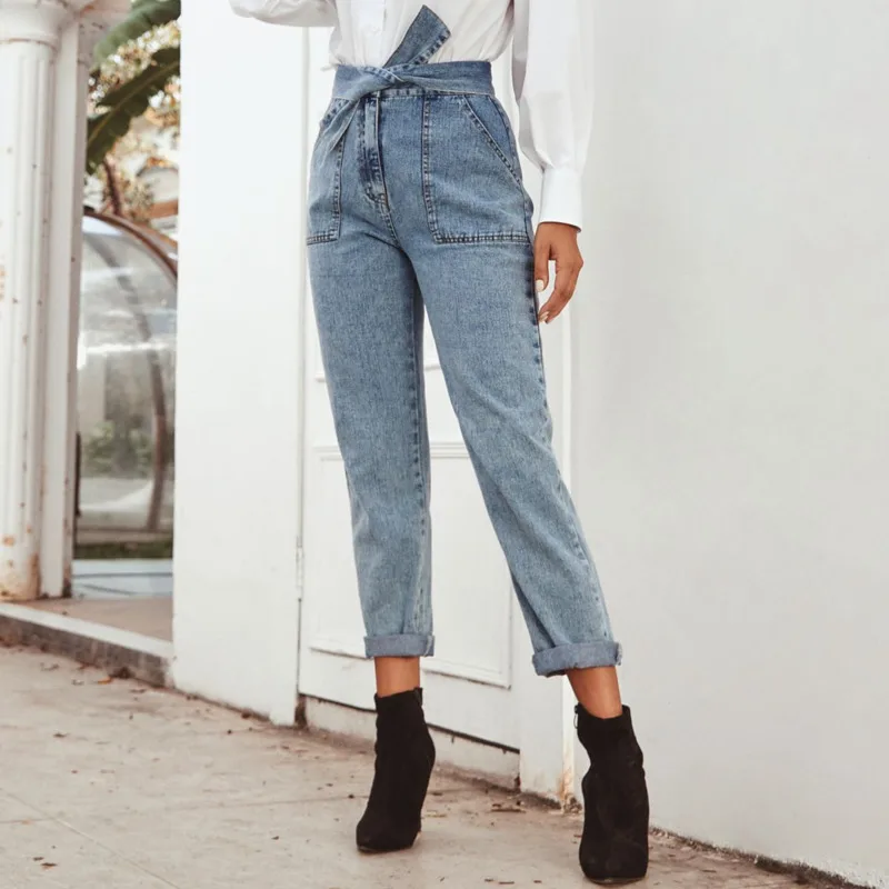 

2021 Autumn New Women Fashion High Waist Skinny Jeans Woman Y2k Straight Leg Jeans Streetwear Blue Female Denim Pants Mom Jeans
