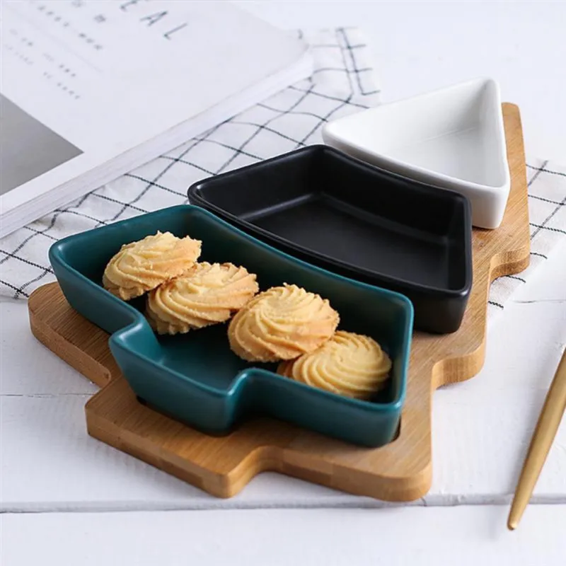 Дерево керамический поднос для тарелок Съемная тарелка закусок тарелки печенья