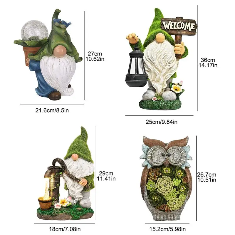 

Dwarf Resin Ornament Garden Gnome Solar Statue With Solar Light Figurine Garden Decoration Outdoor Sculptures