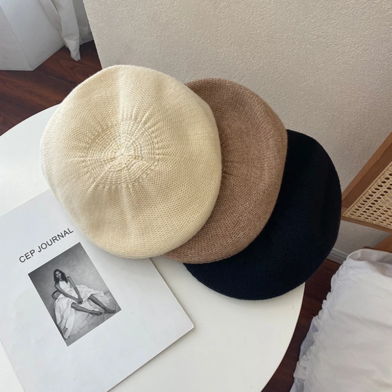 Берет шерстяной Женский Осенняя шапочка-бини однотонный винтажный | Аксессуары