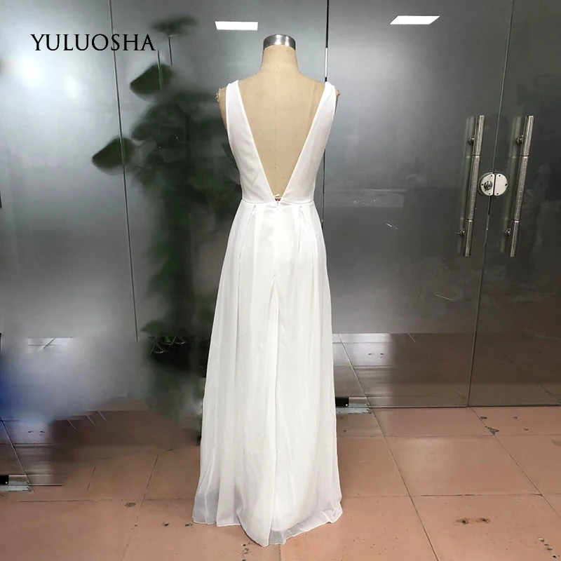 YULUOSHA длинное платье вечернее 2020 сексуальное с v образным вырезом без рукавов