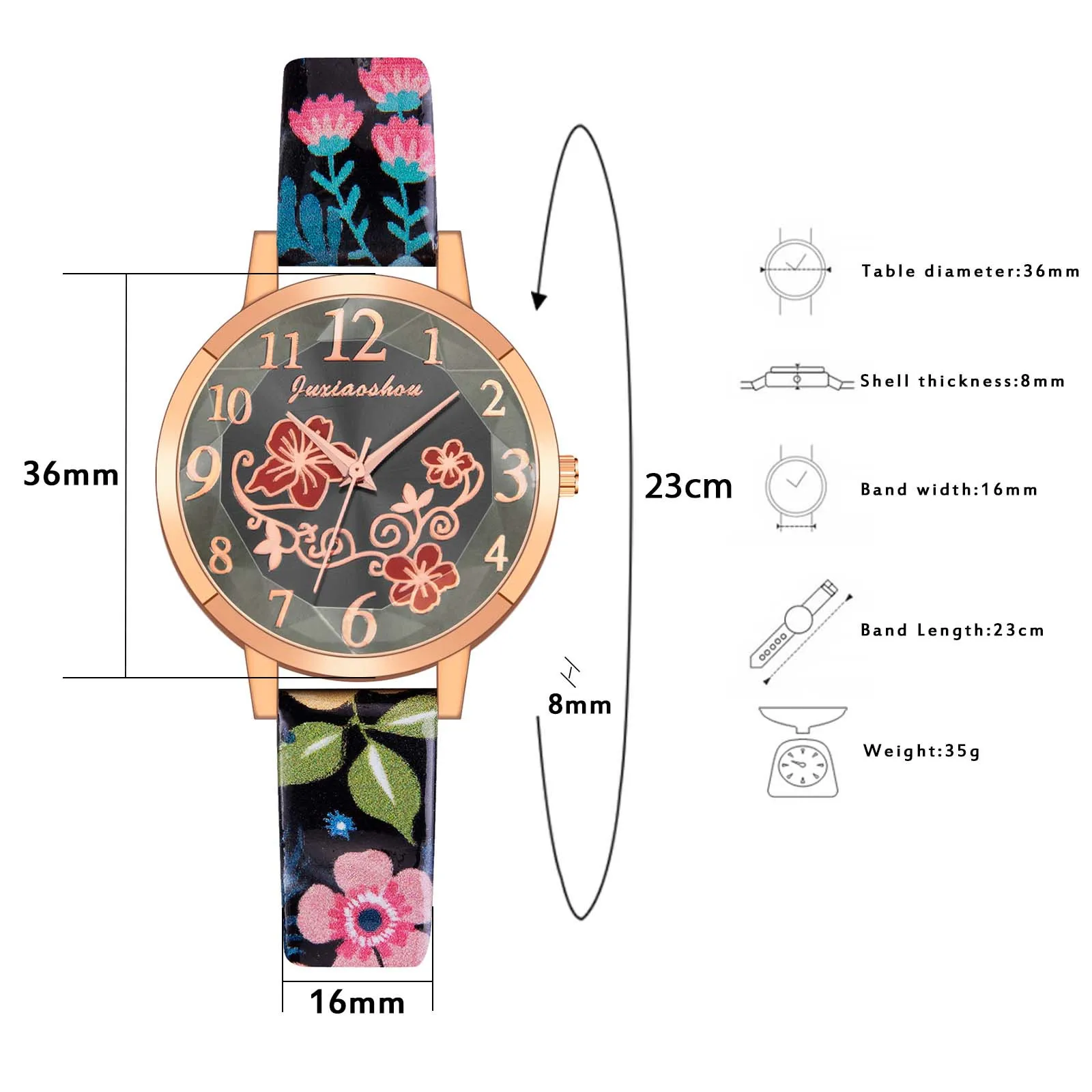 

Women Fashion Watch Stainless Steel Casual Dress Wrist Crystal Jewelry Flower Pattern Leather Strap Wrist Clock Reloj Mujer