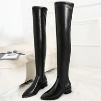 us3 10 5 women genuine leather over the knee high motorcycle boots female winter warm pointed toe thigh high platform pumps shoe