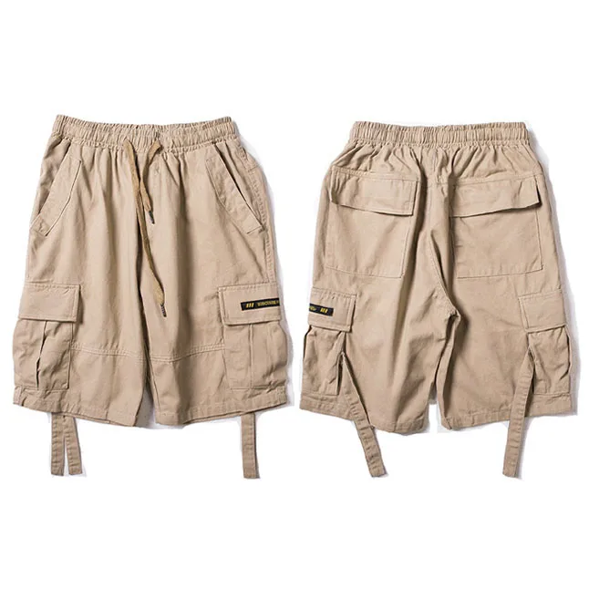 A20V015 Khaki Хип-хоп Карго короткие уличная Мужская Харадзюку короткие летние с карманами короткие хлопковые спортивные штаны Серый Повседневная Свободная уличная одежда - Цвет: A20V015 Khaki