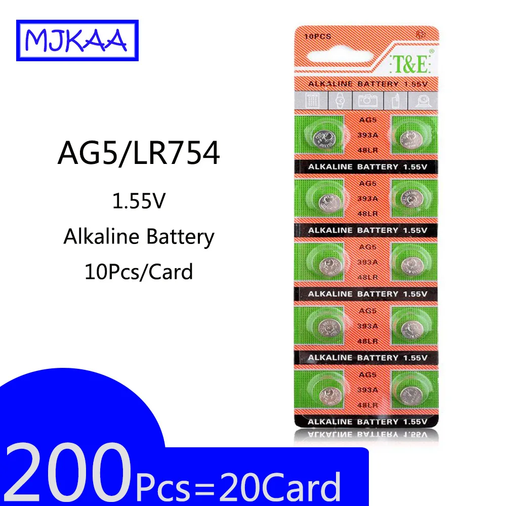 200 шт. = 20 карт лидер продаж AG5 LR754 393 SR754 193 546 RW28 48 1 55 в Кнопочная щелочная батарея для