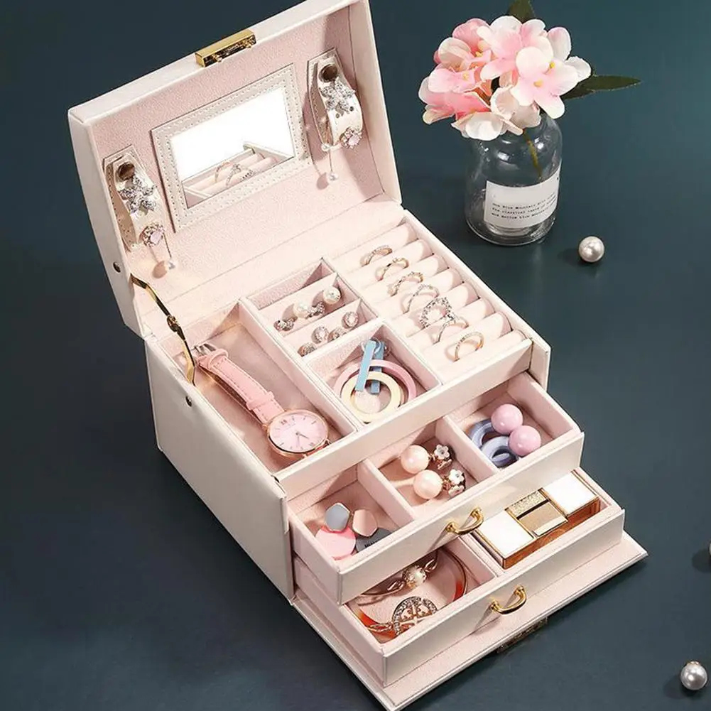 

3 слоя 2 Выдвижных Ящика ожерелье ювелирных изделий, косметики органайзер для хранения Чехол