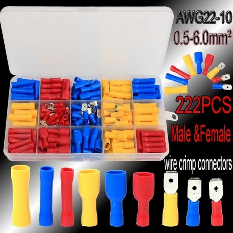 

222/330PCS Female Male Insulated Joint Terminal Insulated Spade Crimp Wire Connectors Electrical Cable Plug Terminals Connector