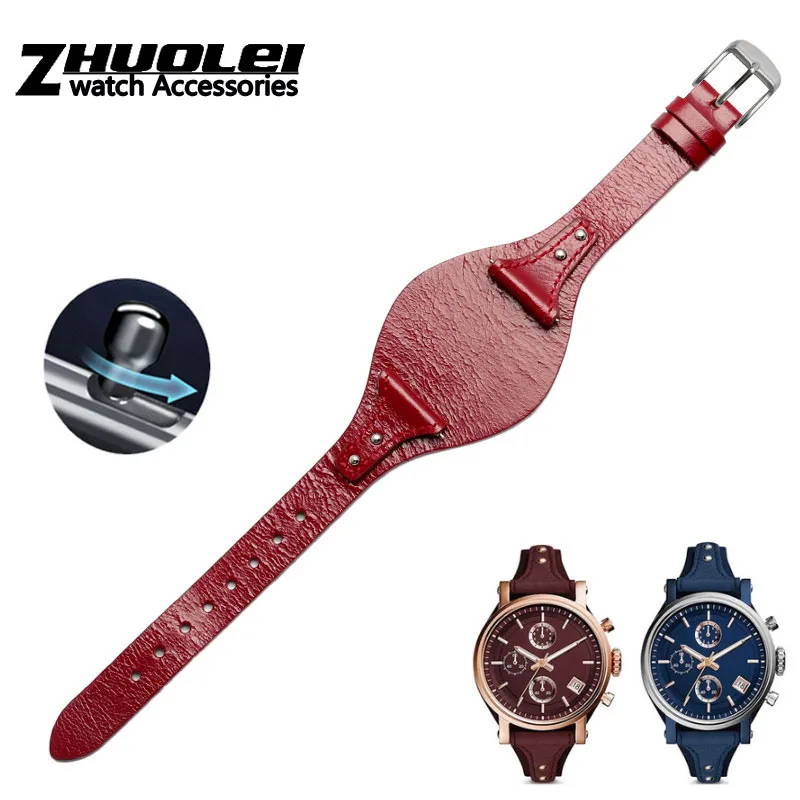 red-silver buckle Первый слой телячьей кожи ремешок для Fossil ES3616 ES3838 ES4114 Женская Серия 18 мм Натуральная кожа ремешок для часов Quick release - Цвет ремешка: red-silver buckle
