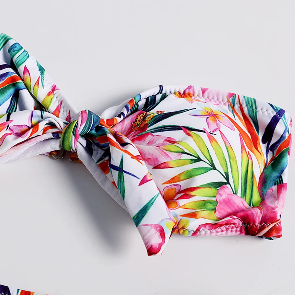

2021 Push Up Swimsuit Women's Biquini Swimming Suit Ladies Print Bikini Set Swimwear Wrap Chest Padded Bandeau Bathing Suit