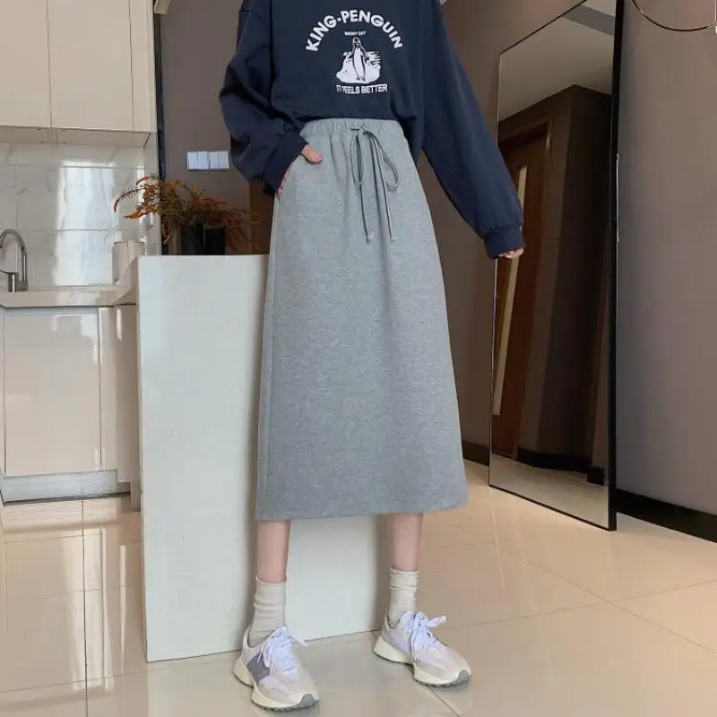 

2021 Spring New Elastic High Waist Slimming Simple Casual Sports Skirts Wild Sexy Split Women A-line Long Skirts Free Shipping