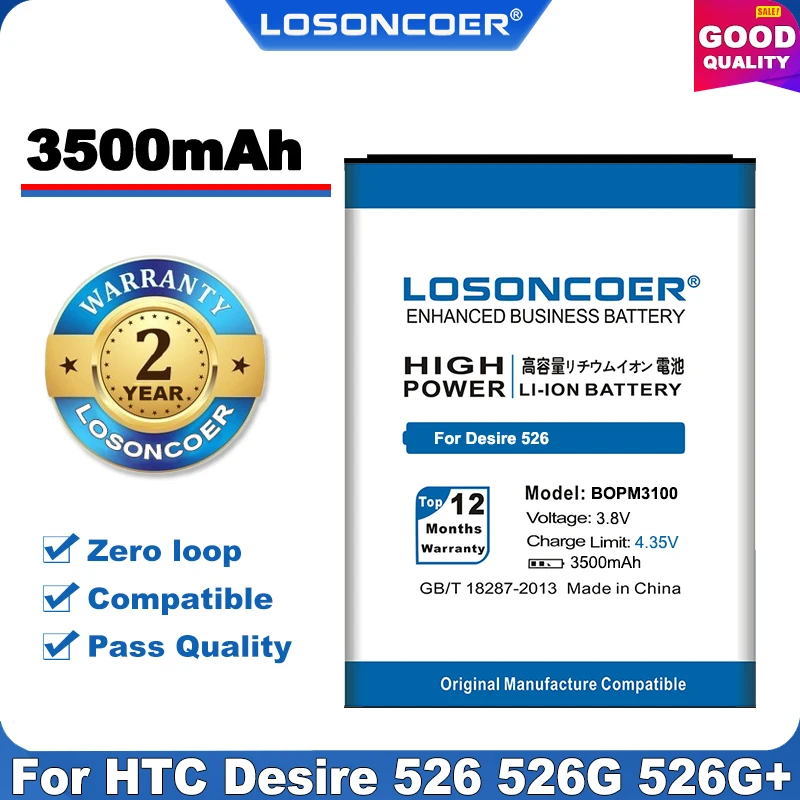 100% Оригинальный аккумулятор LOSONCOER 3500 мАч BOPM3100 BOPL4100 для HTC Desire 526 526G + две SIM карты D526h