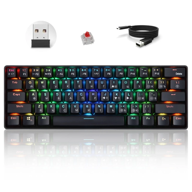 

Russian English Mechanical Keyboard 61 Keys USB Wired 2.4G Wireless Dual Mode Gaming Keyboards Backlight for Desktop PC WXTB