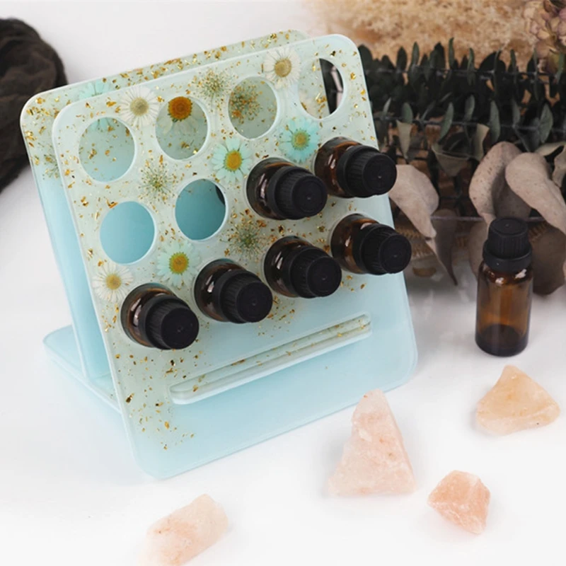 

DIY Reusable Silicone Essential Oil Storage Rack Mold Crystal Epoxy Bottle Insert Plate Desktop Aromatherapy Resin Mould