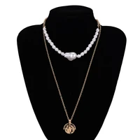 vintage elegant imitation pearls link chain choker necklace carved the queen pendant necklace jewelry bohemia neck accessories