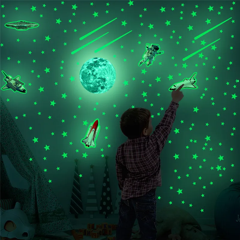 Светится в темноте космический корабль ракета стены Стикеры для детей носки