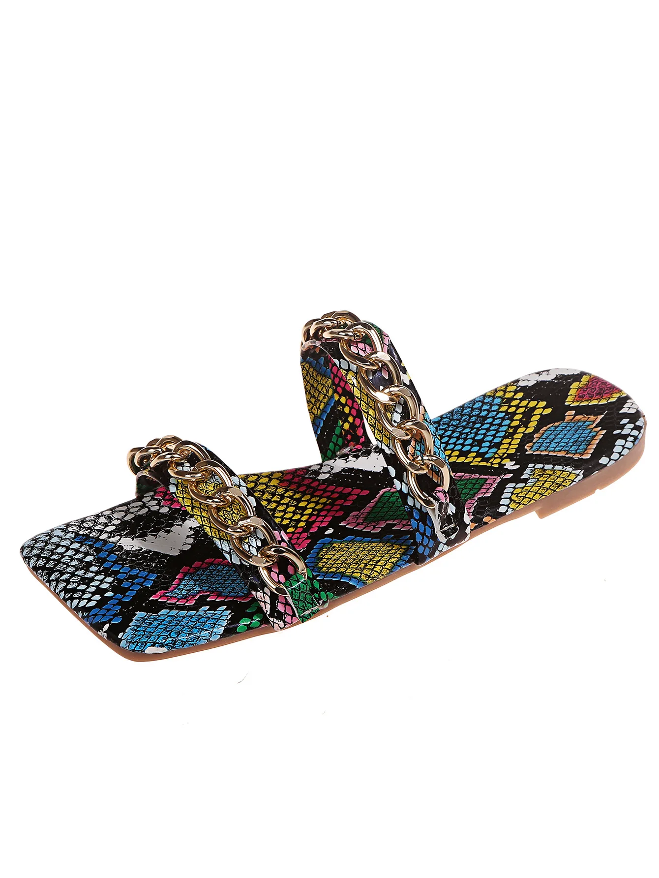 

Shoes Rivet Woman's Slippers Slides Low Big Size 2021 Summer Totem Chain Basic Fabric Rubber Hoof Heels Scandals PU Metal