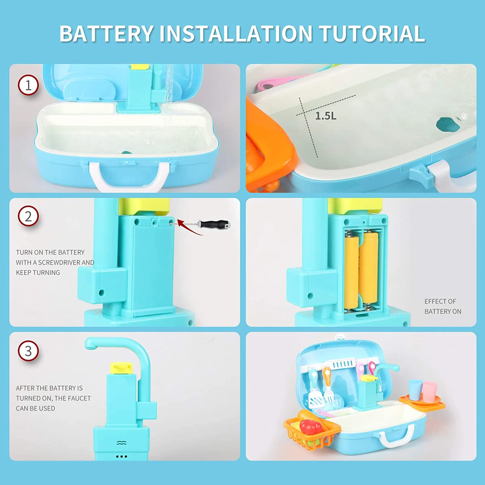 

Kids Play Sink Children Electric Dishwasher Kitchen Toys Set with Automatic Water Cycle System Pretend Role Play Toy NSV