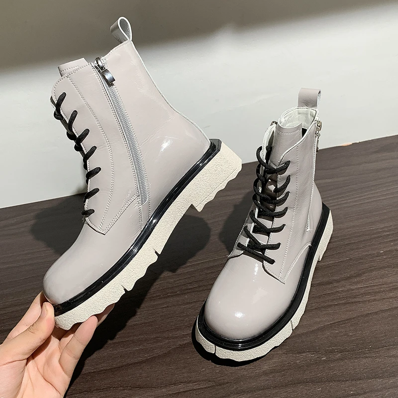 

Women Anckle Boots Genuine Leather Shoes Platform Rubber Outsole Spring Autumn By Handmade Lady Style Size 35-40 AD472