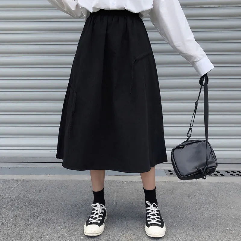 2 цвета 2019 Осень корейский стиль сафари высокая эластичная талия длинные юбки