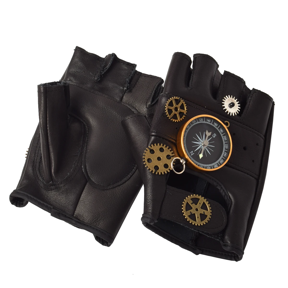 

Steampunk Leather Gloves Mens Gothic Fingerless Mittens