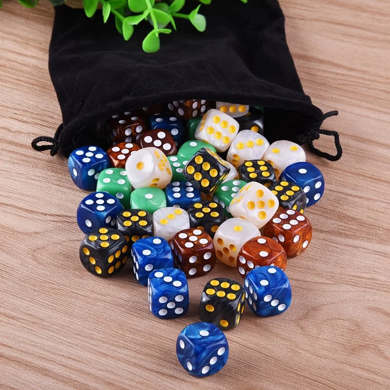 

50 Pieces of Rounded Colorful Dot Dice 6 Sided Gaming Dice Set Pearl Color Round Edge Dice