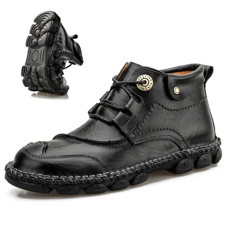 

2021 New Men Ankle Boots Spring Autumn Winter Men's Boots Comfortable Outdoor Male Boots Genuine Leather Casual Shoes Size 39-48