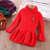 girls long sleeved sweater dress fashion corsage knitted dress childrens clothing for girls 3 7 years old