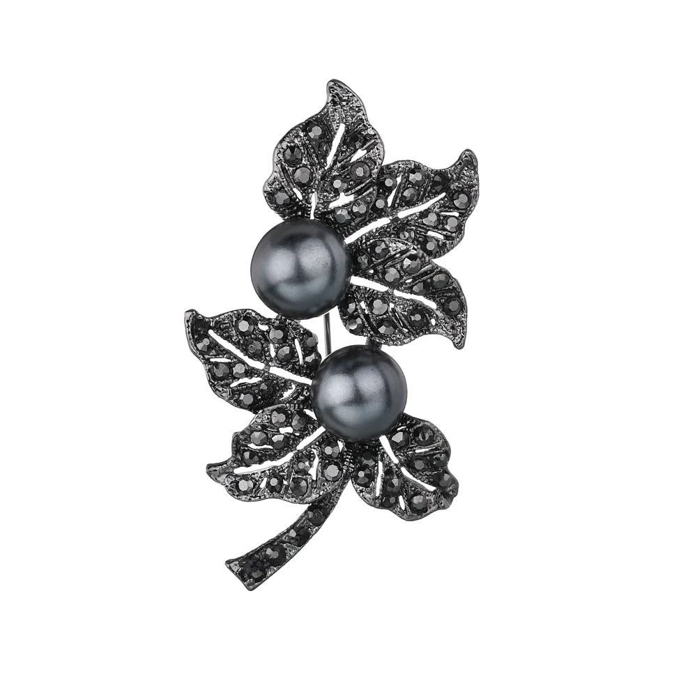 Gariton Новая Винтажная имитация жемчуга Роза фигурная брошь черные кристаллы