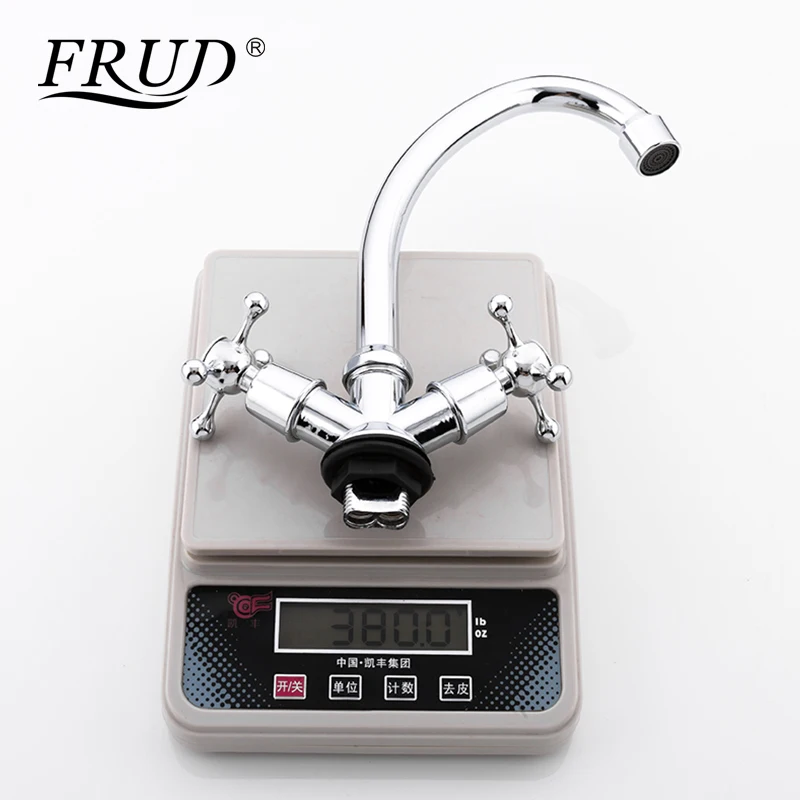FRUD горячая Распродажа, кухонный кран на бортике, двойная ручка, 360 градусов, для горячей и холодной воды, аксессуары для раковины, смеситель robinet cuisine R40108