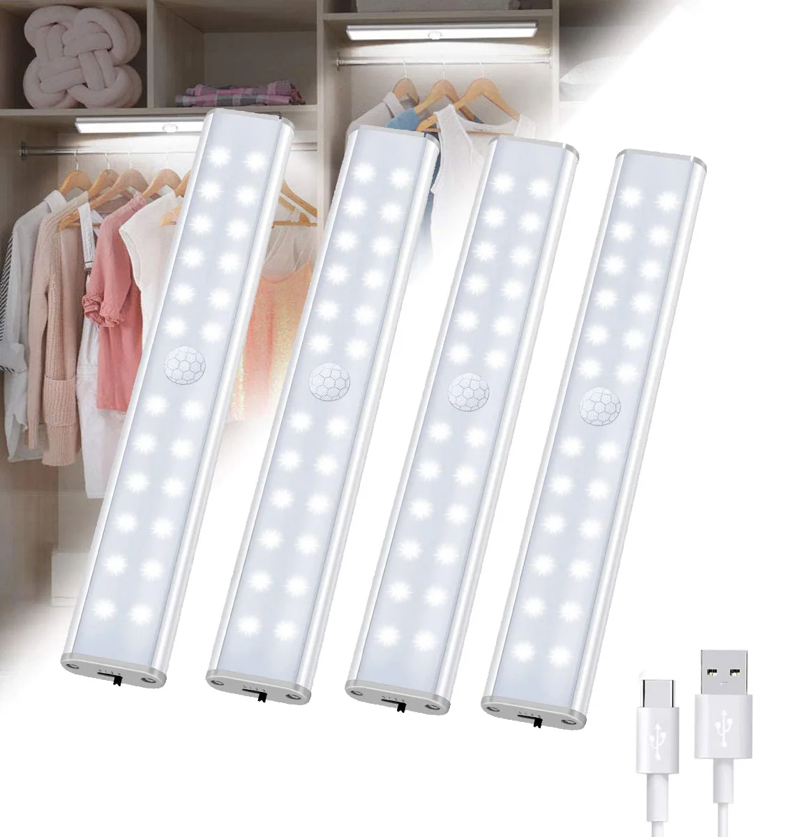 

24LED Motion Sensor Wireless Night Lamp USB Charging Light Under Cabinet Lights Dimmable Wardrobe Lighting with Magnetic Strip