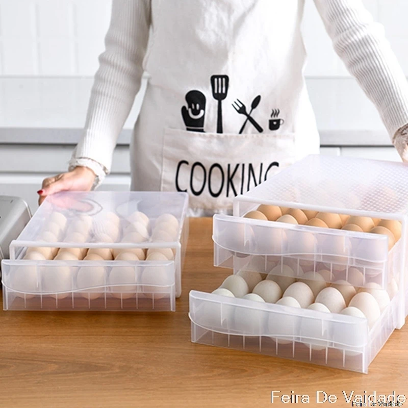 

Household Egg Storage Box Drawer-Type Refrigerator Storage Box Plastic Transparent Dumpling Box Double Layer Egg Tray
