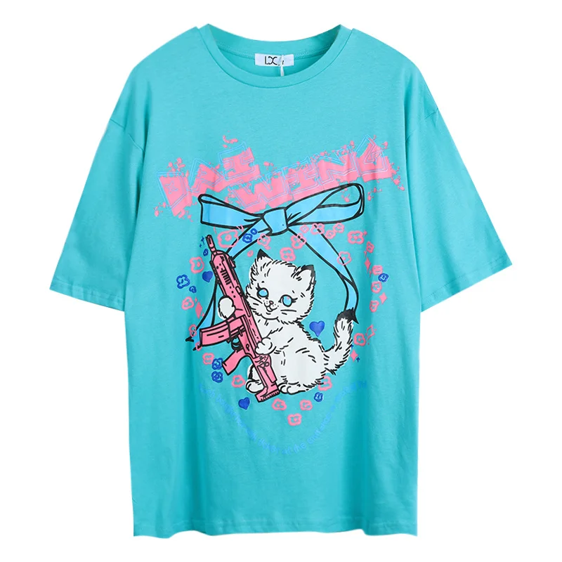 Футболка женская с коротким рукавом и принтом кошки | Женская одежда